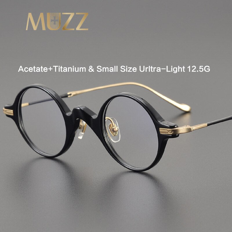 Muzz Unisex Full Rim Small Round Acetate Titanium Eyeglasses 5950 Full Rim Muzz   