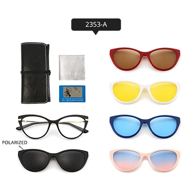 Ralferty Women's Full Rim Square Cat EyeTr 90 Acetate Eyeglasses With Clip On Sunglasses TR2345 With Clip Ons Ralferty 2353-A China As picture