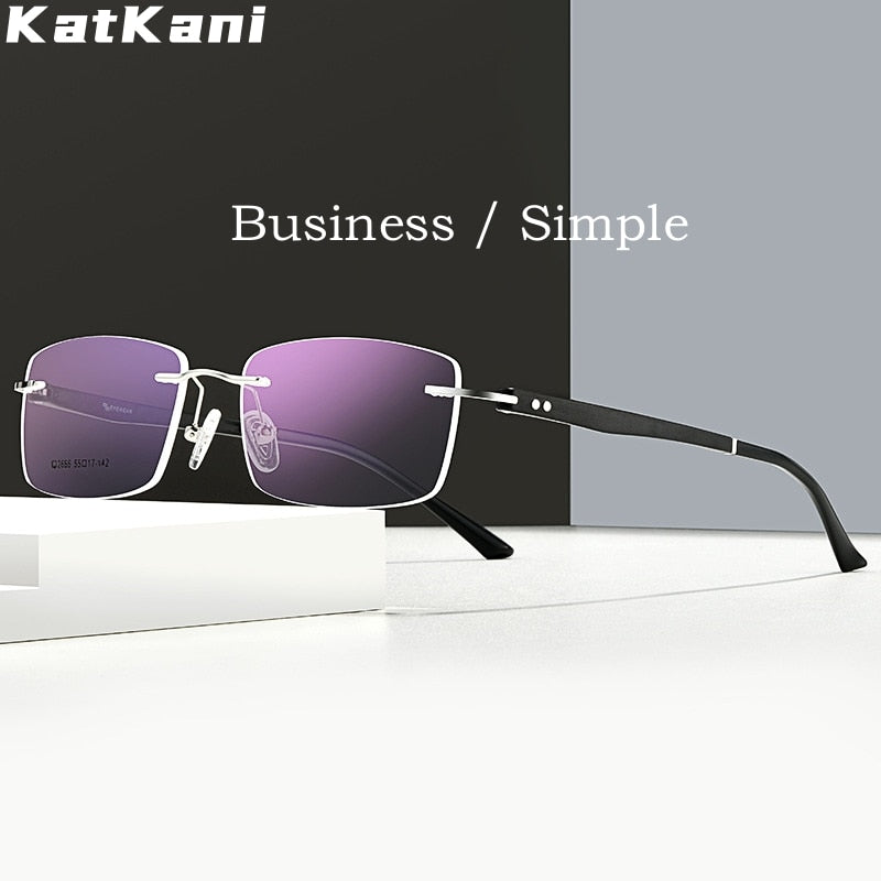 KatKani Men's Rimless Square Tr 90 Alloy Eyeglasses 2666 Rimless KatKani Eyeglasses   