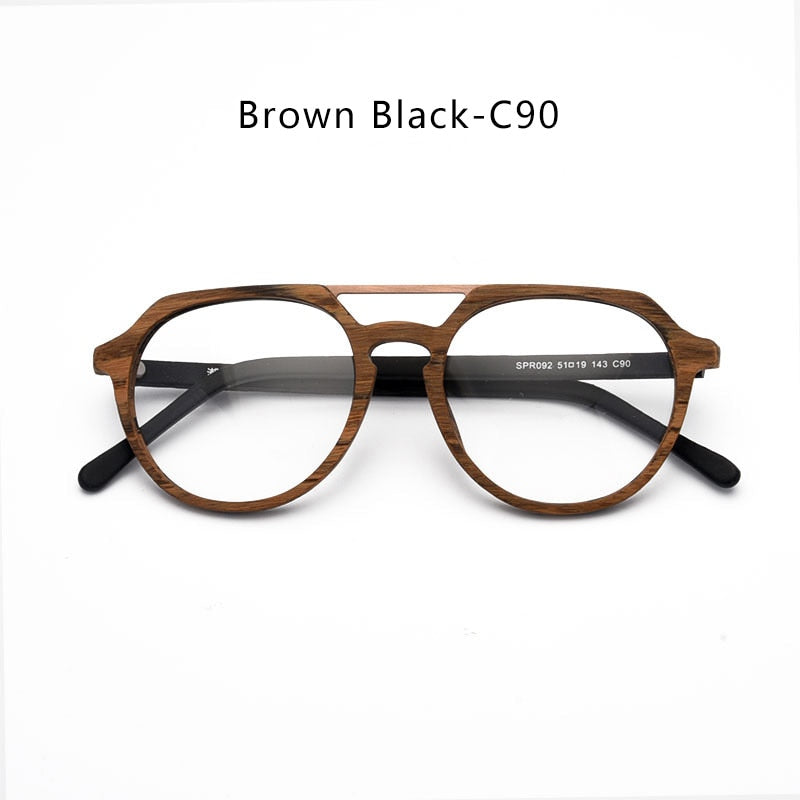 Hdcrafter Men's Full Rim Oval Double Bridge Bamboo Eyeglasses Spr092 Full Rim Hdcrafter Eyeglasses Brown Black-C90  