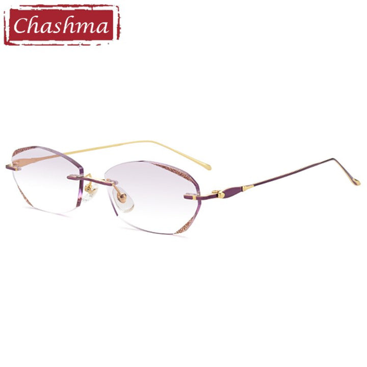 Chashma Women's Rimless Diamond Cut Titanium Oval Frame Eyeglasses 8145 Rimless Chashma Purple  