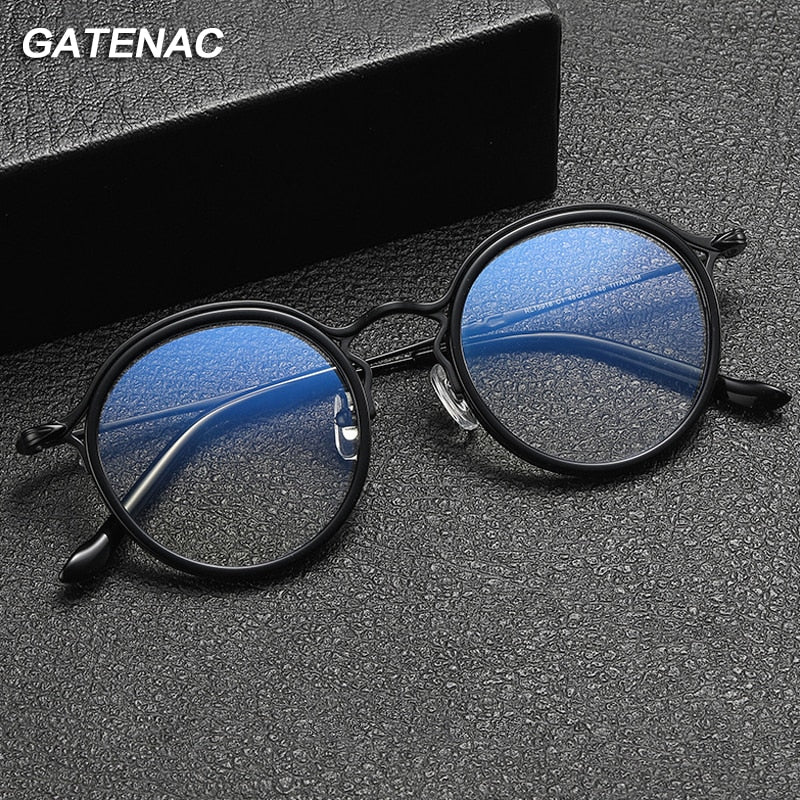 Gatenac Unisex Full Rim Round Titanium Eyeglasses Gxyj1019 Full Rim Gatenac   