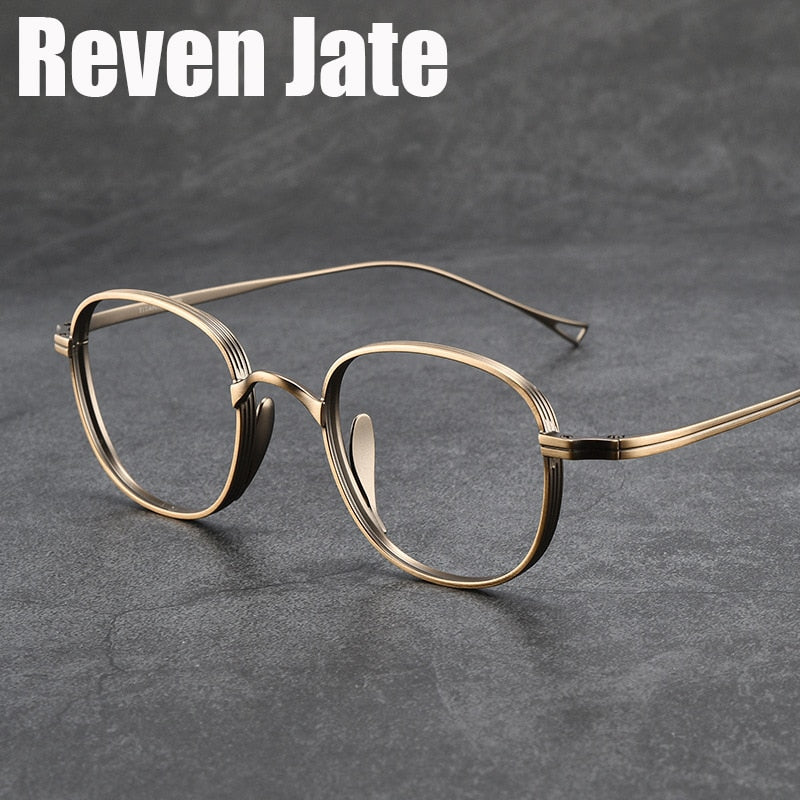 Reven Jate Unisex Full Rim Round Square Titanium Eyeglasses 8016 Full Rim Reven Jate   