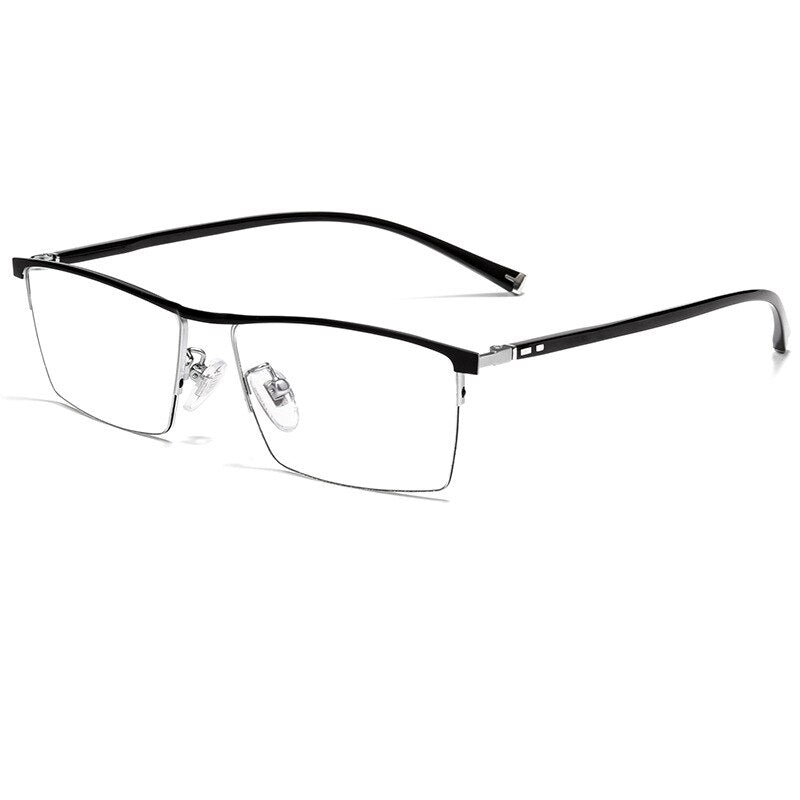 Katkani Men's Semi Rim Square Tr 90 Acetate Alloy Eyeglasses 8385zm Semi Rim KatKani Eyeglasses Black Silver  