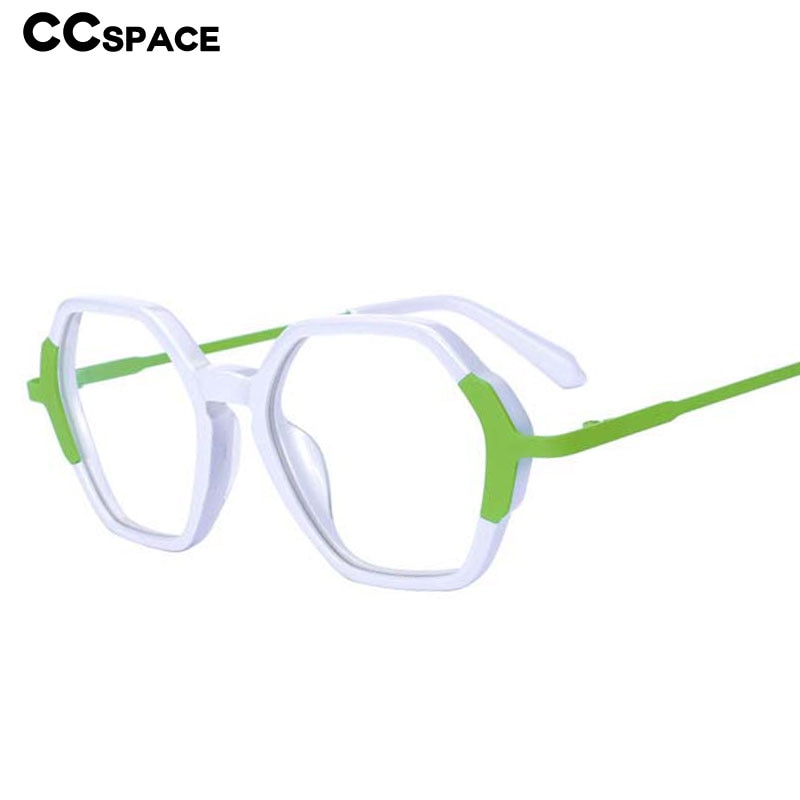 CCSpace Unisex Full Rim Polygon Acetate Titanium Eyeglasses 55088 Full Rim CCspace   