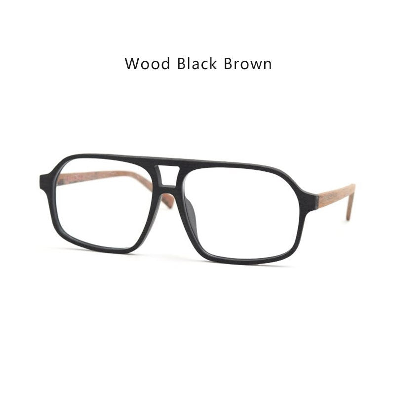 Hdcrafter Unisex Full Rim Big Square Double Bridge Wood Eyeglasses Ft8896 Full Rim Hdcrafter Eyeglasses Black Brown  