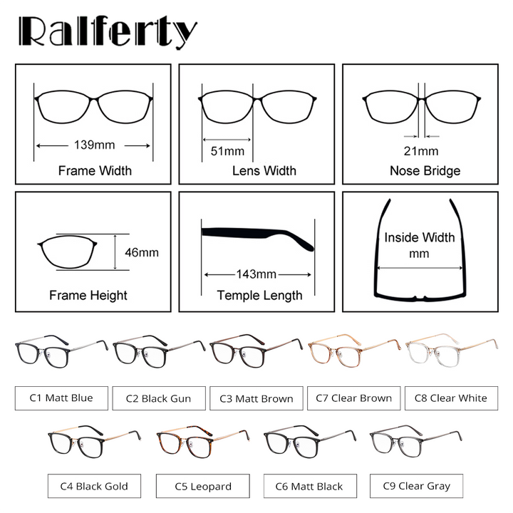 Ralferty Women's Full Rim Square Acetate Alloy Eyeglasses F95959 Full Rim Ralferty   