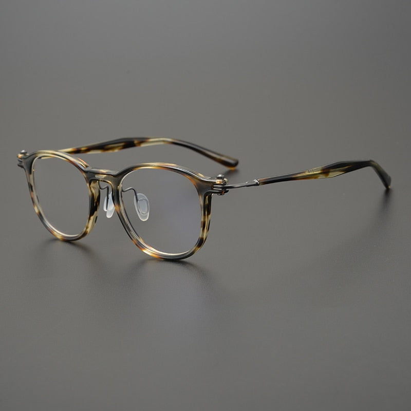 Gatenac Unisex Full Rim Round Acetate Titanium Eyeglasses Gxyj826 Full Rim Gatenac Amber  