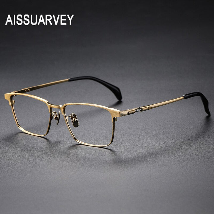 Aissuarvey Men's Eyeglasses Titanium Ip Rectangular Wide Full Rim14g Full Rim Aissuarvey Eyeglasses Gold CN 