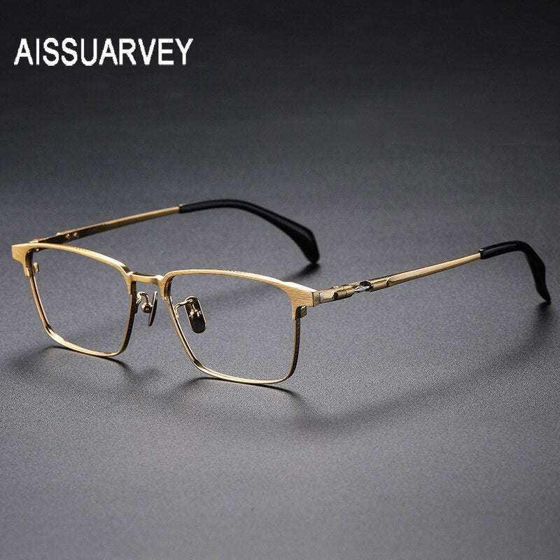 Aissuarvey Men's Eyeglasses Titanium Ip Rectangular Wide Full Rim14g Full Rim Aissuarvey Eyeglasses Gold CN 