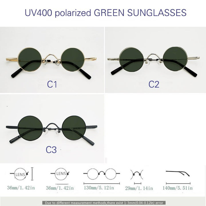 Yujo Unisex Full Rim Small Round 36mm Stainless Steel Polarized Sunglasses Sunglasses Yujo   