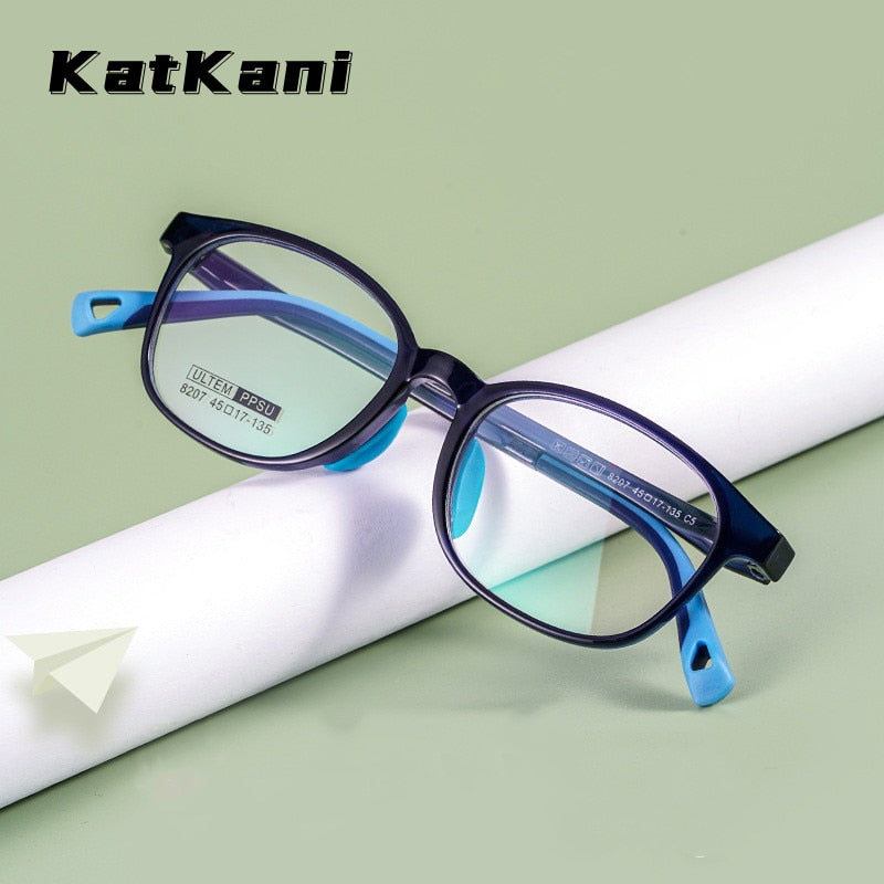 KatKani Unisex Children's Full Rim  Square Ultem Plastic Steel Frame Eyeglasses 8207S Full Rim KatKani Eyeglasses   
