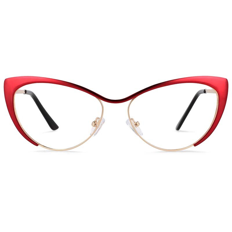 CCspace Women's Full Rim Cat Eye Alloy Eyeglasses 55033 Full Rim CCspace Red China 