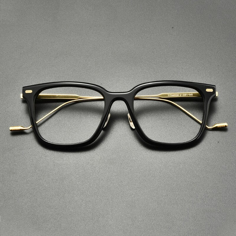Gatenac Unisex Full Rim Square Titanium Acetate Eyeglasses Gxyj860 Full Rim Gatenac Black Gold  