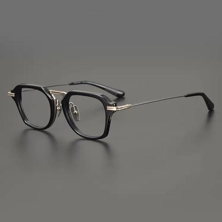 Gatenac Unisex Full Rim Round Square Acetate Titanium Eyeglasses Gxyj894 Full Rim Gatenac Black Gold  