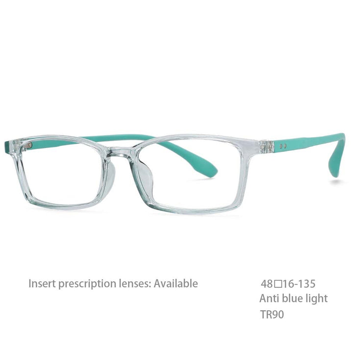 CCSpace Unisex Youth Size Full RIm Rectangle Tr 90 Titanium Frame Eyeglasses 54465 Full Rim CCspace China clear-green 