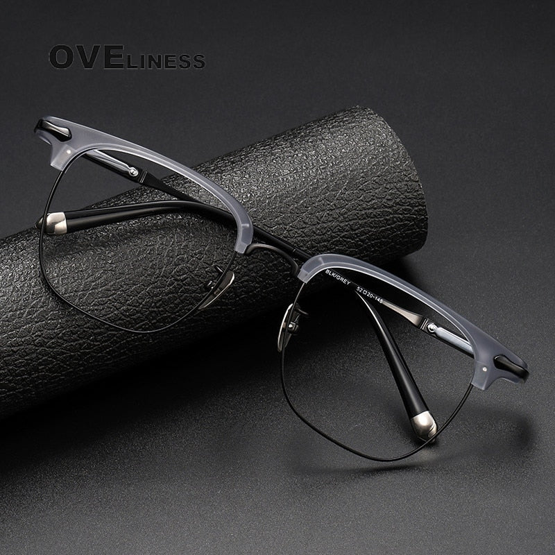 Oveliness Unisex Full Rim Square Acetate Titanium Eyeglasses 9701 Full Rim Oveliness   