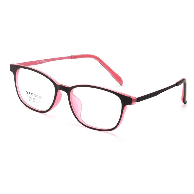 KatKani Unisex Full Rim Small Square Round Rubber Titanium Eyeglasses 9835xp Full Rim KatKani Eyeglasses Black Rose Red  