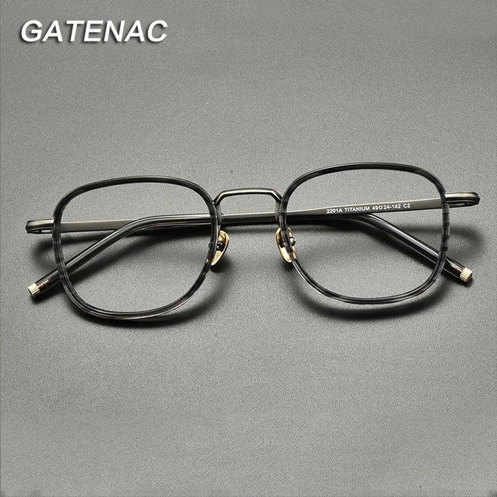 Gatenac Unisex Full Rim Square Titanium Acetate Eyeglasses Gxyj848 Full Rim Gatenac   