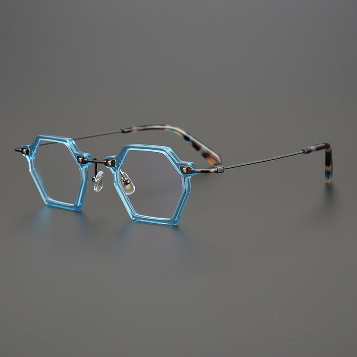 Gatenac Unisex Full Rim Polygonal Square Titanium Acetate Frame Eyeglasses Gxyj754 Full Rim Gatenac Blue  