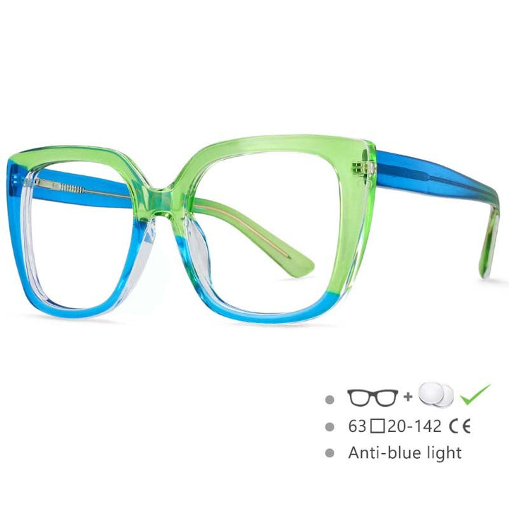 CCSpace Women's Full Rim Square Tr 90 Titanium Frame Eyeglasses 54588 Full Rim CCspace Green-blue China 