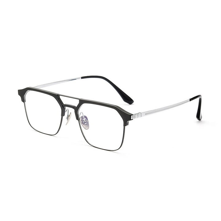 KatKani Unisex Full Rim  Square Titanium Double Bridge Eyeglasses 9204 Full Rim KatKani Eyeglasses Black Silver Leg  