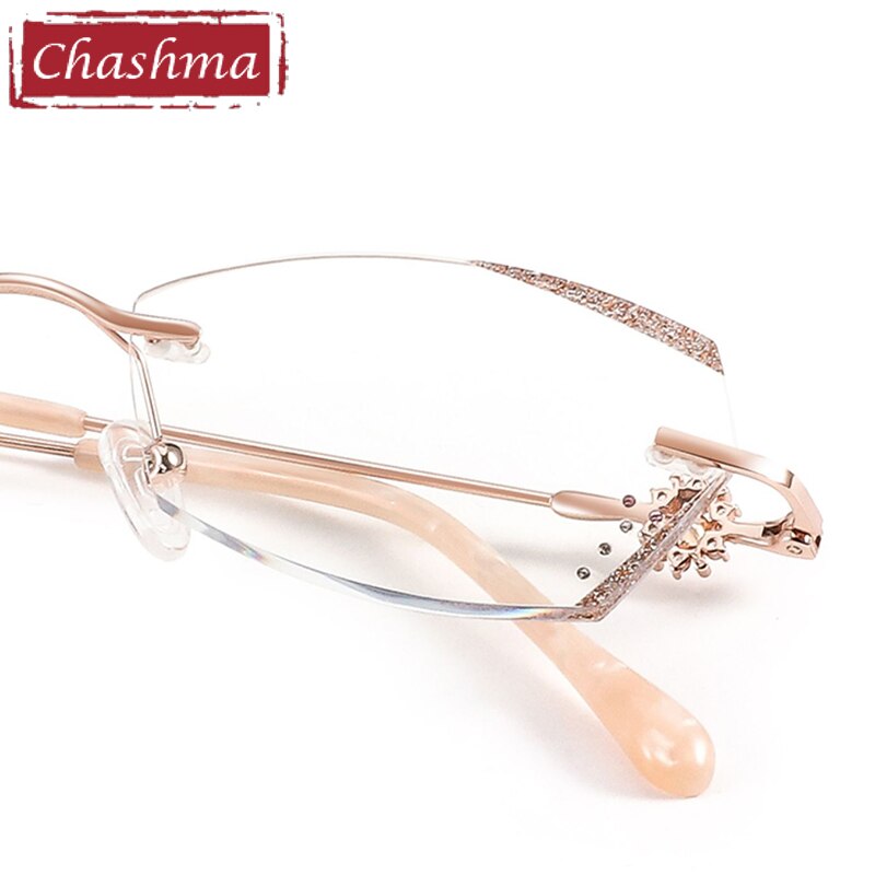 Chashma Women's Rimless Diamond Cut Titanium Frame Glitter Edged Eyeglasses 0810 Rimless Chashma   