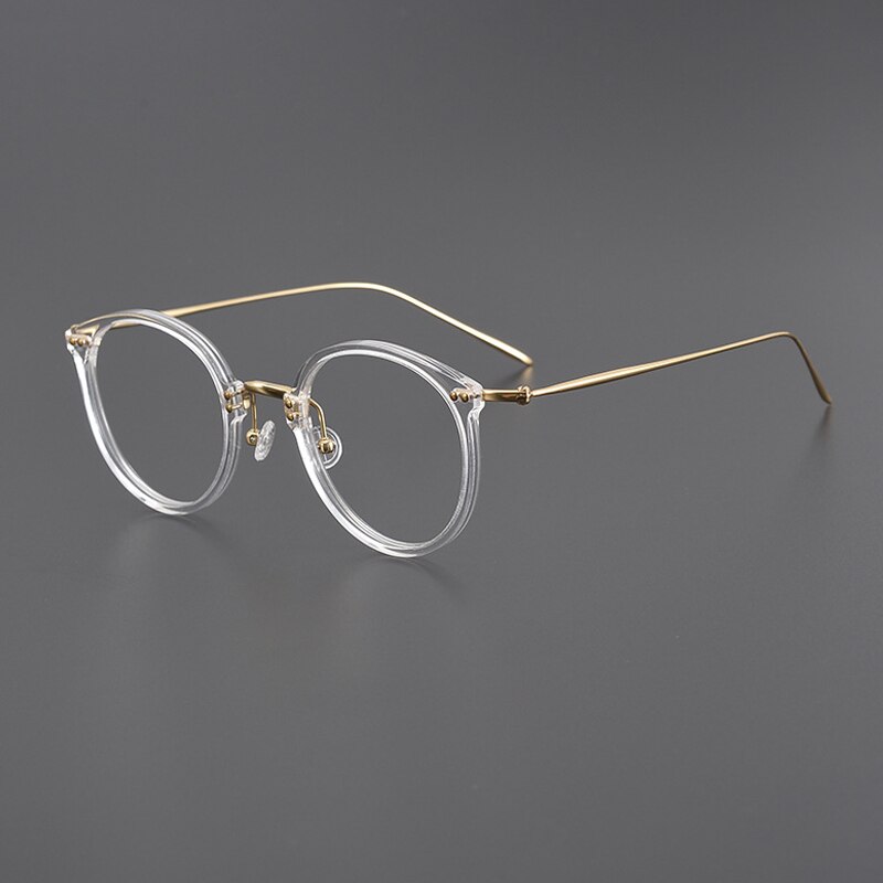 Gatenac Unisex Full Rim Round Square Acetate Titanium Eyeglasses Gxyj1005 Full Rim Gatenac Transparent Gold  