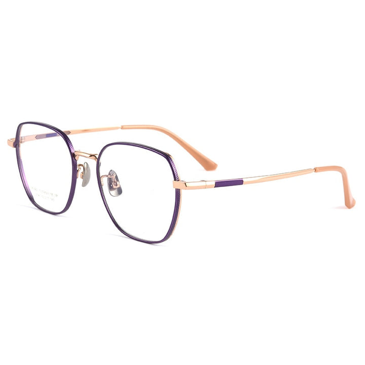 Handoer Men's Full Rim Irregular Square Titanium Eyeglasses 2040Tsf Full Rim Handoer purple and rose gold  