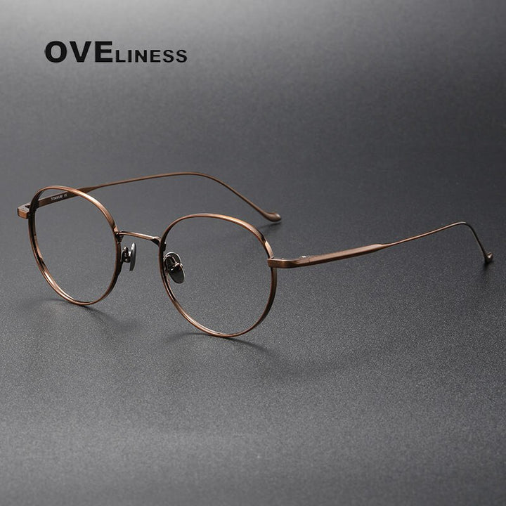 Oveliness Unisex Full Rim Round Titanium Eyeglasses Chordc Full Rim Oveliness bronze  