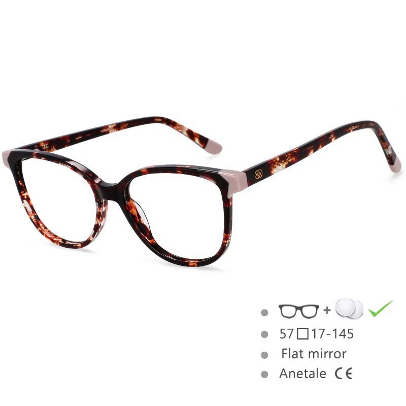 CCSpace Women's Full Rim Round Acetate Frame Eyeglasses 54552 Full Rim CCspace Gray-leopard China 