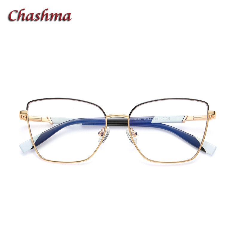 Chashma Ochki Unisex Full Rim Square Cat Eye Tr 90 Stainless Steel Eyeglasses 3016 Full Rim Chashma Ochki C1 Gold Black  