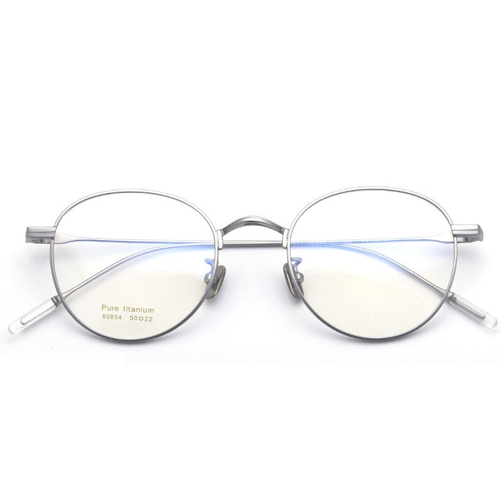 Muzz Men's Full Rim Round Titanium Frame Eyeglasses 8084 Full Rim Muzz Silver  