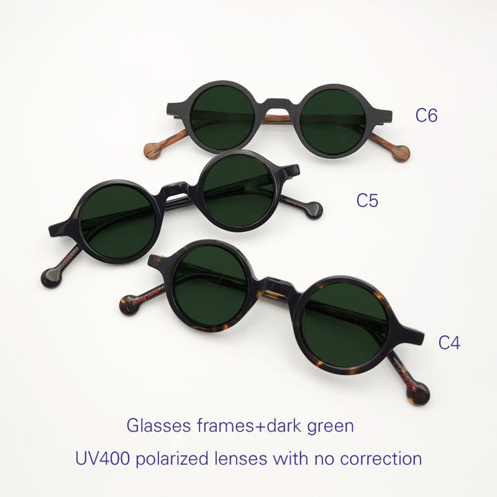 Yujo Unisex Full Rim Small 38mm Round Acetate Polarized Sunglasses Sunglasses Yujo   