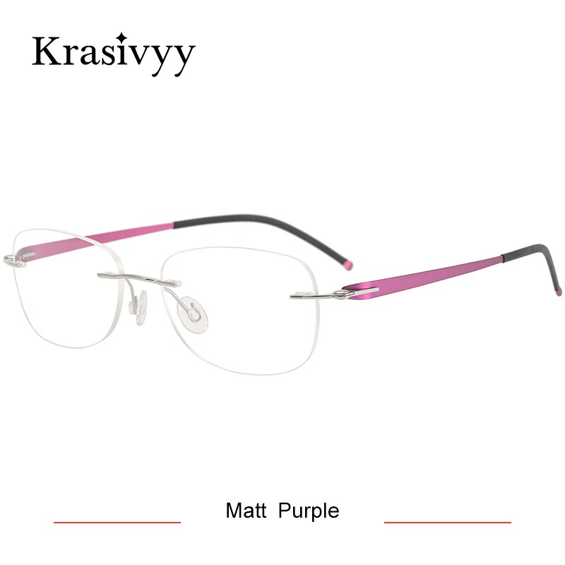 Krasivyy Unisex Rimless Oval Square Screwless Titanium Eyeglasses Kr5004 Rimless Krasivyy Matt  Purple CN 