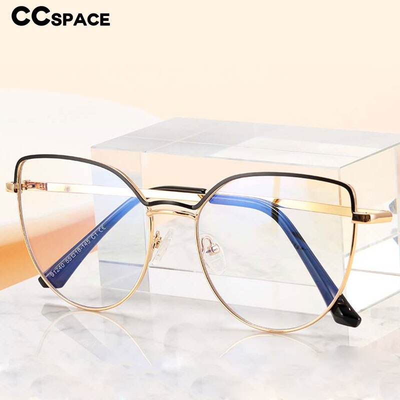 CCSpace Women's Full Rim Square Cat Eye Stainless Steel Double Bridge Eyeglasses 53261 Full Rim CCspace   
