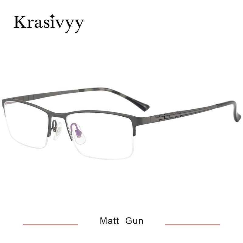 Krasivyy Men's Semi Rim Square Titanium Eyeglasses Kr0200 Semi Rim Krasivyy Matt Gun CN 