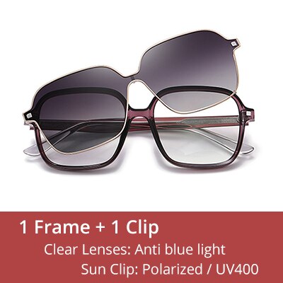 Ralferty Unisex Full Rim Square Acetate Eyeglasses With Polarized Clip On Sunglasses D7801 Clip On Sunglasses Ralferty C638 Purple China As picture