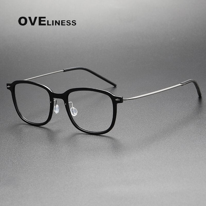Oveliness Unisex Full Rim Square Acetate Titanium Eyeglasses 6510 Full Rim Oveliness black gun  
