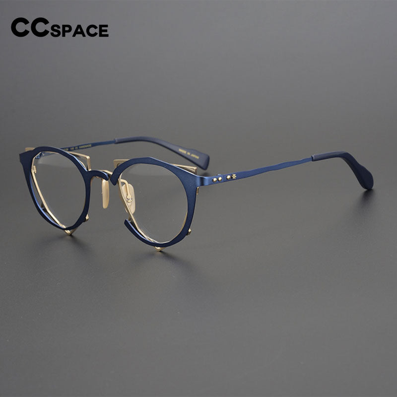 CCSpace Unisex Full Rim Irregular Cat Eye Handcrafted Titanium Eyeglasses 55657 Full Rim CCspace   