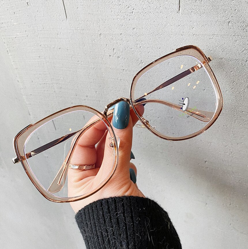 CCspace Women's Oversized Square Alloy Acetate Frame Eyeglasses 46733 Full Rim CCspace China tea 