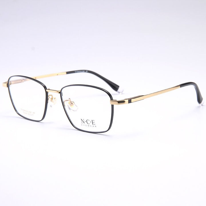 Zirosat Men's Full Rim Irregular Square Titanium Eyeglasses T006 Full Rim Zirosat black-golden  