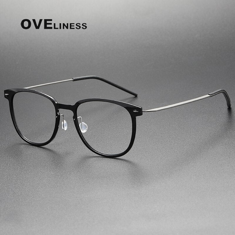 Oveliness Unisex Full Rim Round Square Screwless Acetate Titanium Eyeglasses 6549 Full Rim Oveliness Shiny black  