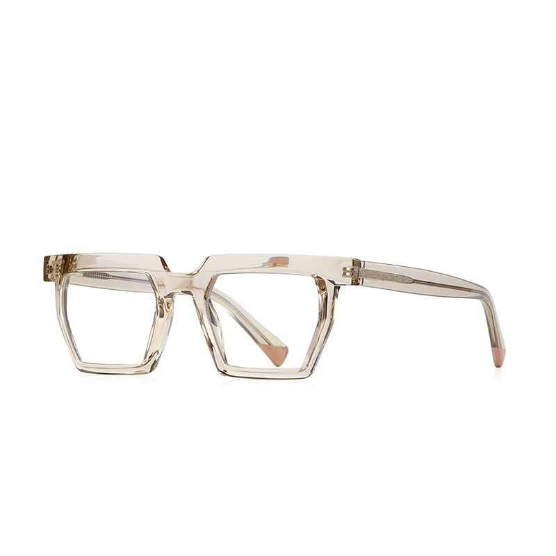 CCspace Unisex Full Rim Flat Top Square Acetate Titanium Eyeglasses 53370 Full Rim CCspace China C5Champagne 