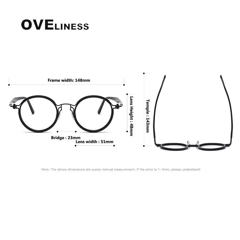 Oveliness Unisex Full Rim Round Acetate Titanium Eyeglasses 5862 Full Rim Oveliness   