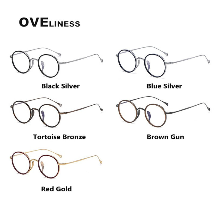 Oveliness Unisex Full Rim Round Acetate Titanium Eyeglasses 7307 Full Rim Oveliness   