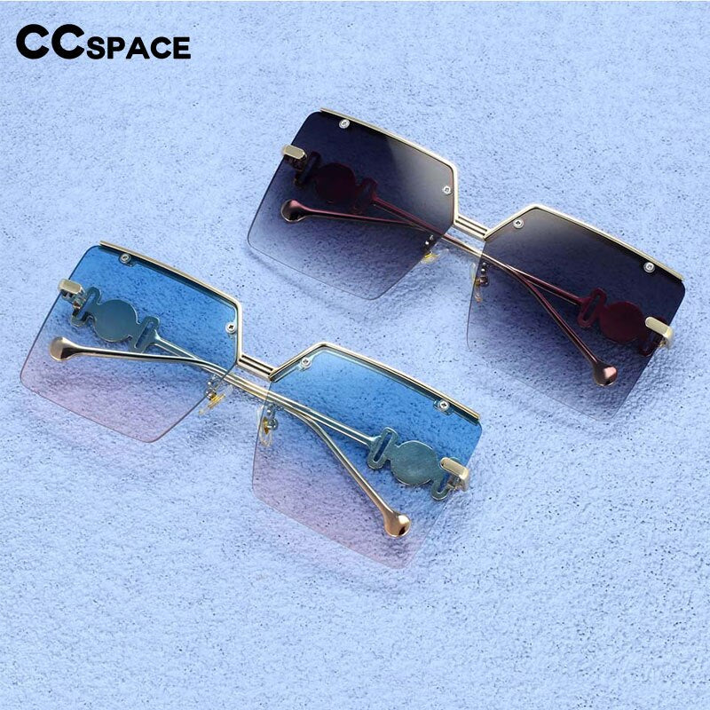 CCSpace Women's Rimless Oversized Rectangle Alloy Frame Sunglasses 54213 Sunglasses CCspace Sunglasses   