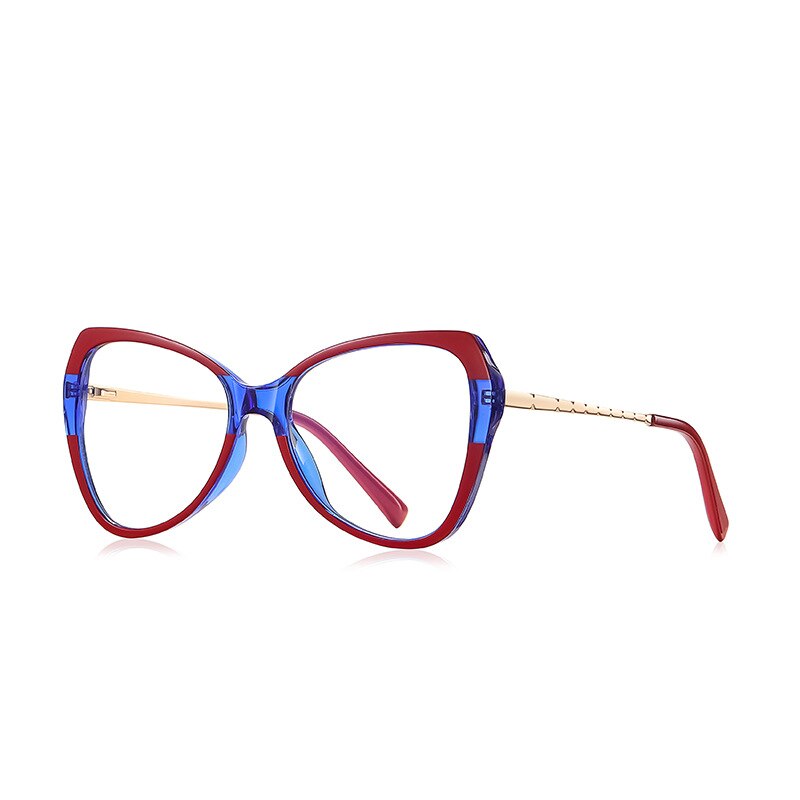 CCSpace Women's Full Rim Butterfly Tr 90 Titanium Eyeglasses 53147 Full Rim CCspace China Blue red 