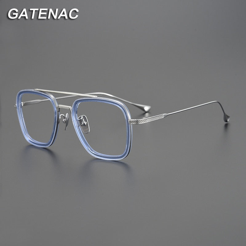 Gatenac Unisex Full Rim Square Double Bridge Acetate Titanium Eyeglasses Gxyj937 Full Rim Gatenac   
