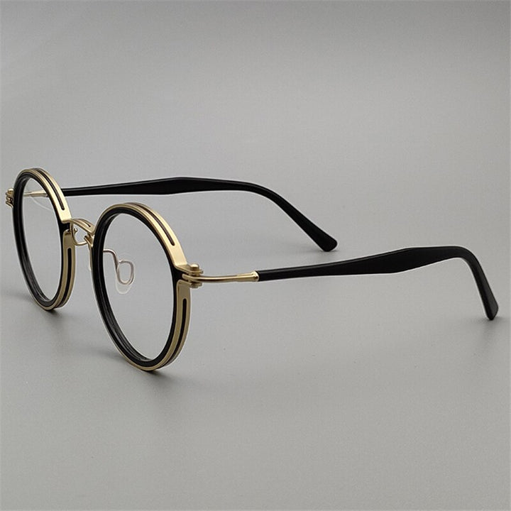 Cubojue Unisex Round Titanium Acetate Reading Glasses Reading Glasses Cubojue 0 anti blue lihgt black gold 